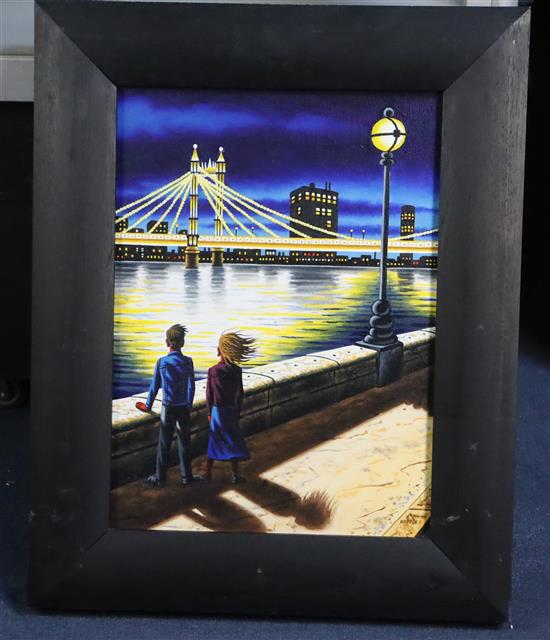 § John Duffin (1965-) Return Journey (Albert Bridge, Chelsea Embankment) 15 x 11in.